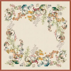 Nappe lin & coton lavé 190 g/m² imprimé vert orange Theieres rouille