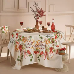 Nappe lin & coton lavé 150 g/m² imprimé vert rouge Piments doux caliente