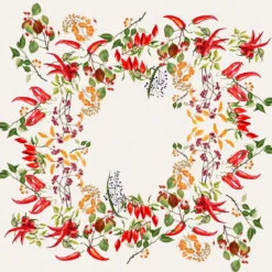 Nappe lin & coton lavé 150 g/m² imprimé vert rouge Piments doux caliente