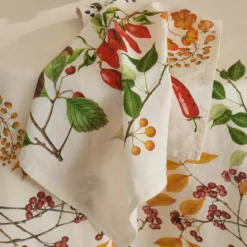 Nappe lin & coton lavé 150 g/m² imprimé vert rouge Piments doux caliente