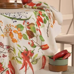 Nappe lin & coton lavé 150 g/m² imprimé vert rouge Piments doux caliente