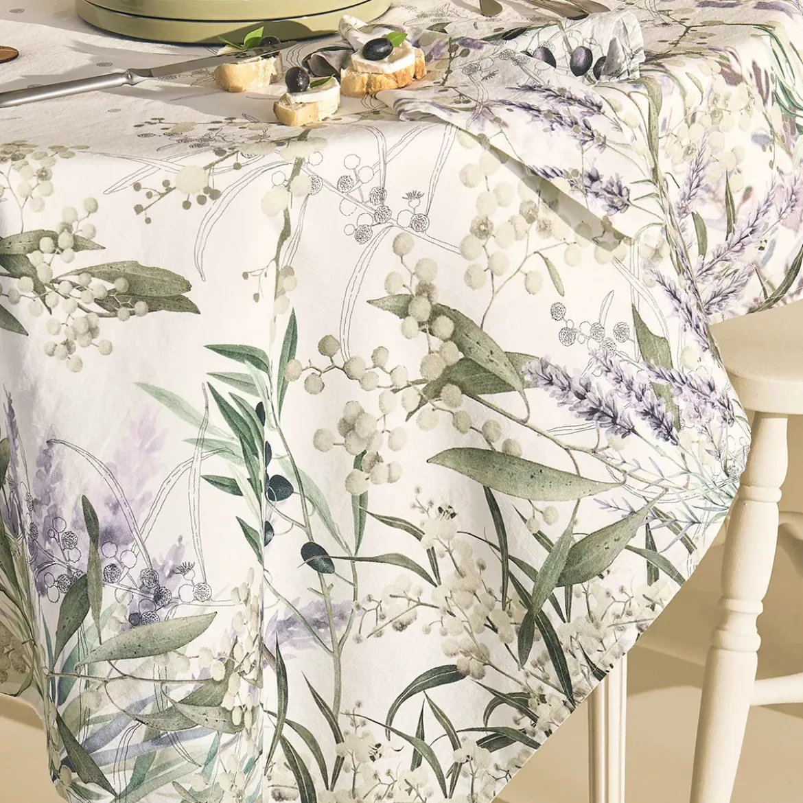 Nappe lin & coton lavé 150 g/m² imprimé violet Parfum de lavande mauve