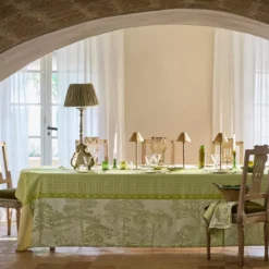 Nappe pur coton antitache 220 g/m² motif jacquard vert Le sud vert