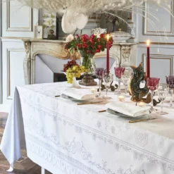 Nappe pur coton antitache motif jacquard blanc Eloise diamant