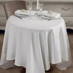 Nappe pur coton antitache motif jacquard blanc Comtesse blanc