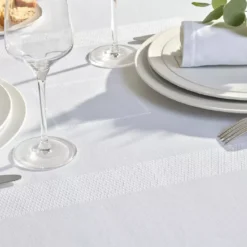Nappe pur coton antitache motif jacquard blanc Signature blanc