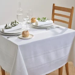 Nappe pur coton antitache motif jacquard blanc Signature blanc