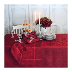 Nappe pur coton antitache motif jacquard bordeaux Cassandre grenat