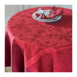 Nappe pur coton antitache motif jacquard bordeaux Cassandre grenat