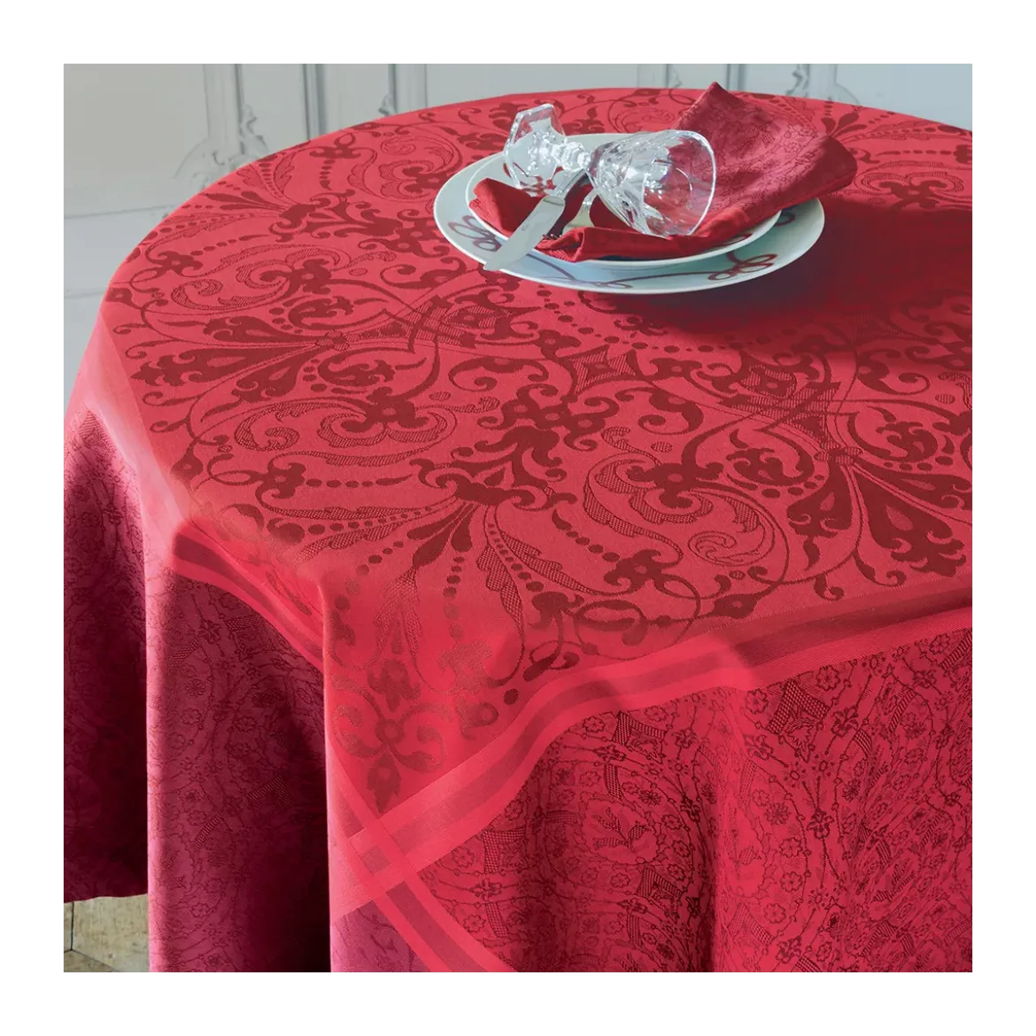Nappe pur coton antitache motif jacquard bordeaux Cassandre grenat