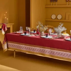 Nappe pur coton antitache motif jacquard rouge Alexandria rubis