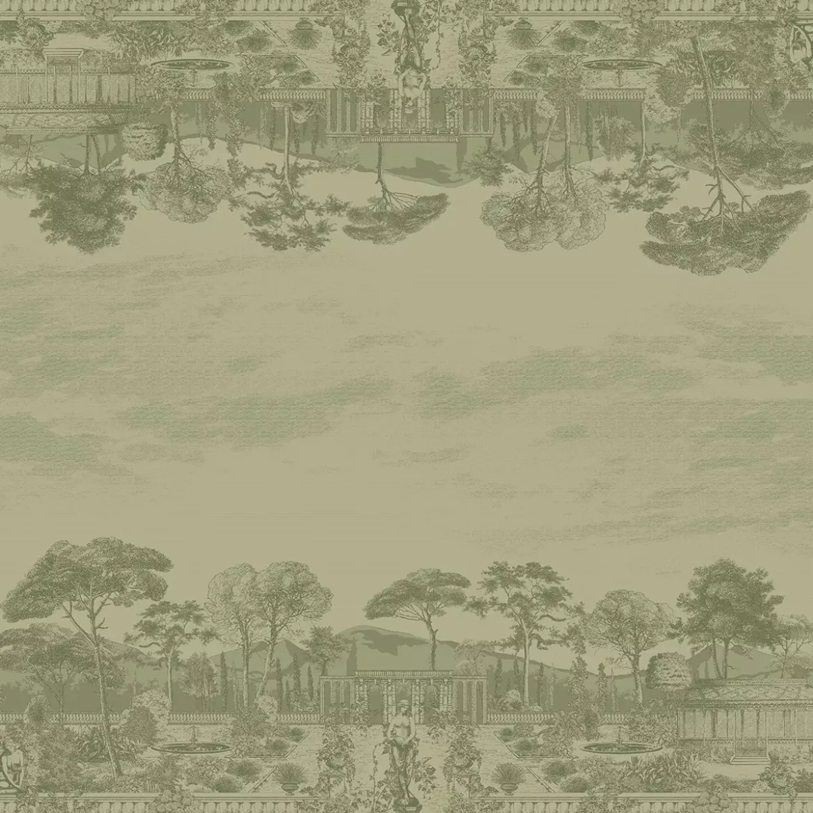 Nappe pur coton antitache motif jacquard vert Jardin spirituel olive