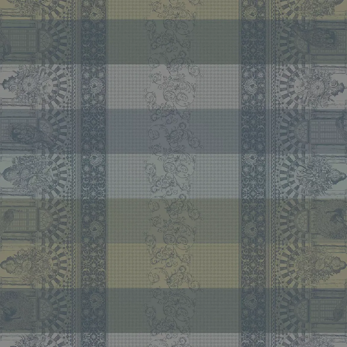 Nappe pur coton antitache motif jacquard gris vert Arcades linea bronze