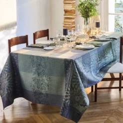 Nappe pur coton antitache motif jacquard gris vert Arcades linea bronze