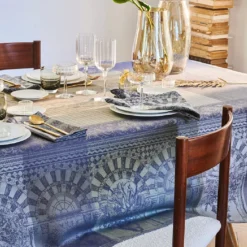 Nappe pur coton antitache motif jacquard gris vert Arcades linea bronze