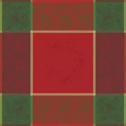 Nappe pur coton antitache motif jacquard rouge vert Noel fruite rouge