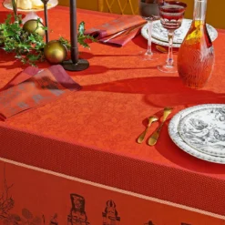 Nappe pur coton antitache motif jacquard rouge Casse noisettes rouge festif