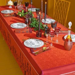 Nappe pur coton antitache motif jacquard rouge Casse noisettes rouge festif