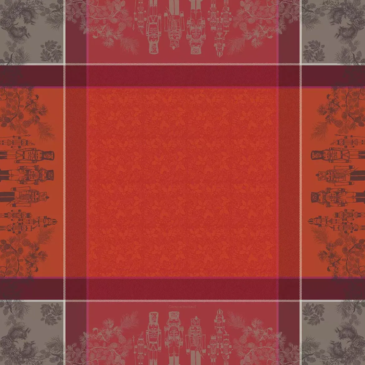 Nappe pur coton antitache motif jacquard rouge Casse noisettes rouge festif