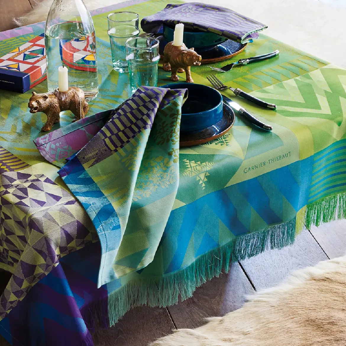 Nappe pur coton antitache motif jacquard vert Santa fe vert