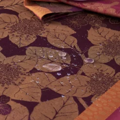 Nappe pur coton antitache motif jacquard bordeaux orange Hortensias rouille