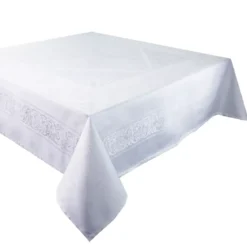Nappe pur coton bio antitache motif jacquard blanc Alexandrine neige