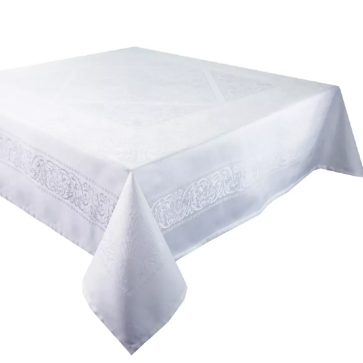 Nappe pur coton bio antitache motif jacquard blanc Alexandrine neige