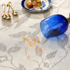 Nappe pur coton enduit 220 g/m² motif jacquard gris anthracite Mille prunus silver