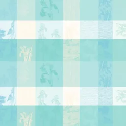 Nappe pur coton enduit 220 g/m² motif jacquard bleu beige Mille iris d'eau aqua