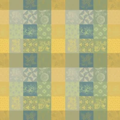 Nappe pur coton enduit motif jacquard jaune vert Mille parfums limoni