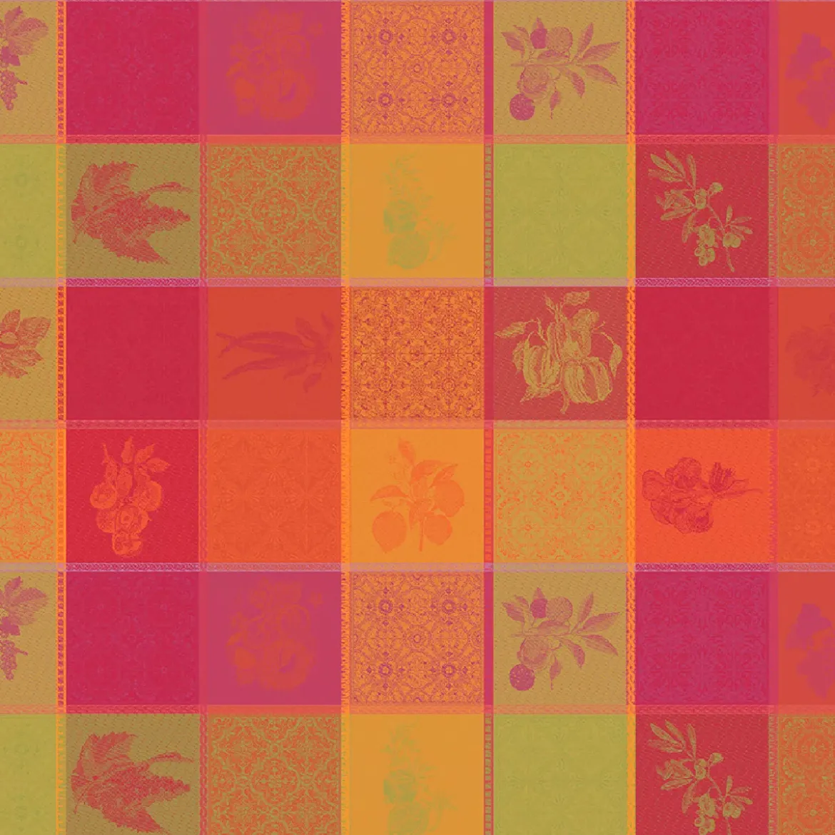 Nappe pur coton enduit motif jacquard multicolore Mille tutti frutti sangria