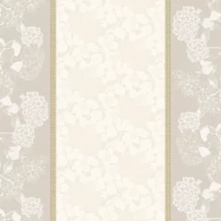 Nappe pur coton enduit motif jacquard beige Mille hortensias naturel
