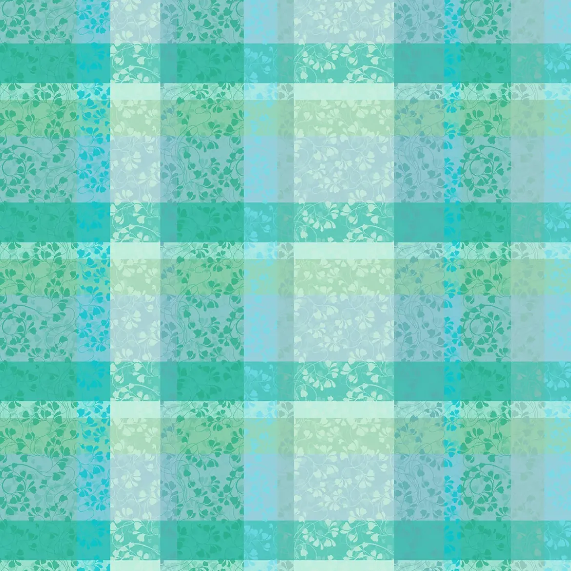 Nappe pur coton enduit motif jacquard bleu vert Mille feuillages turquoise