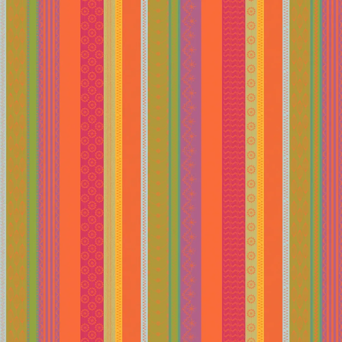 Nappe pur coton enduit motif jacquard vert orange Mille broderies samba
