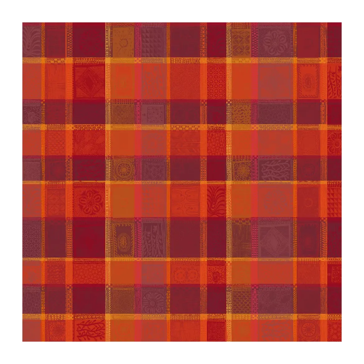 Nappe pur coton enduit motif jacquard orange rouge Mille wax ketchup