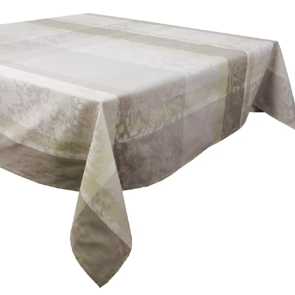 Nappe pur coton enduit motif jacquard beige Mille dentelles naturel