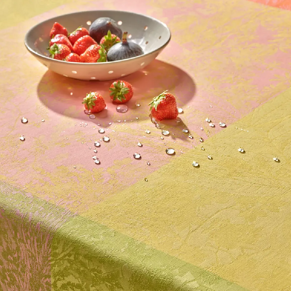 Nappe pur coton enduit motif jacquard multicolore Mille esprit jardin chatoyant