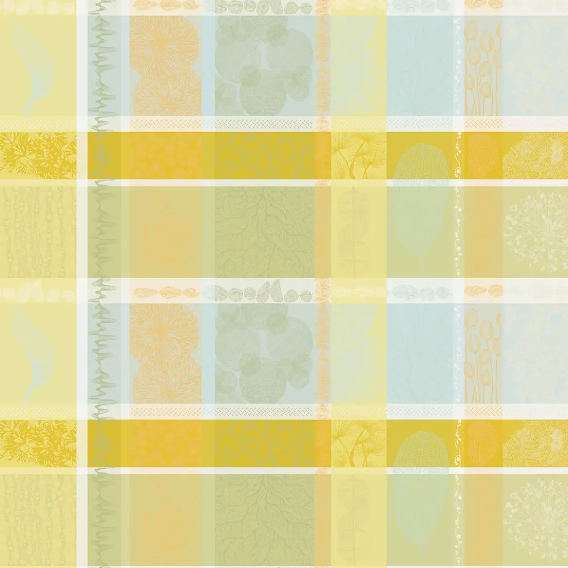 Nappe pur coton enduit motif jacquard jaune vert Mille lieues aube
