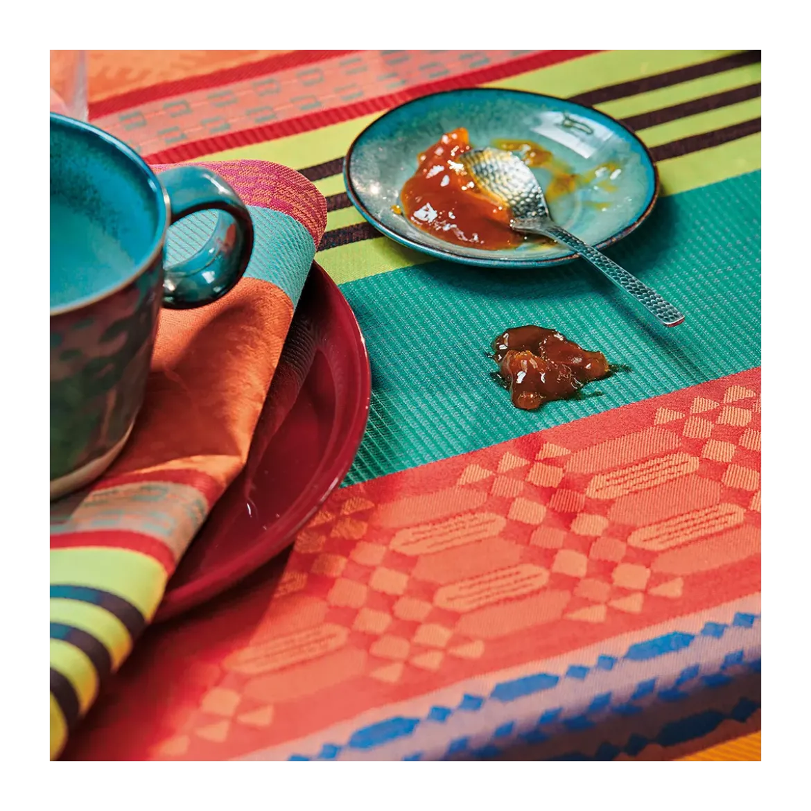 Nappe pur coton enduit motif jacquard multicolore Mille arizona pampa