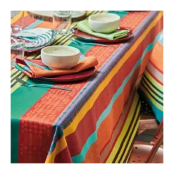 Nappe pur coton enduit motif jacquard multicolore Mille arizona pampa