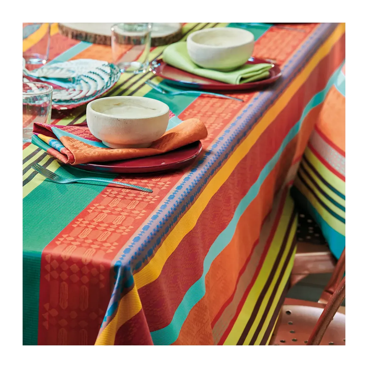 Nappe pur coton enduit motif jacquard multicolore Mille arizona pampa