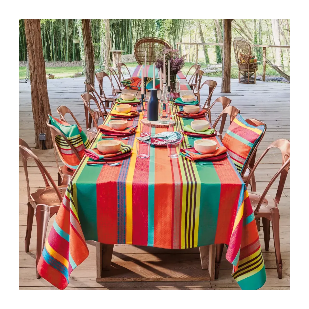 Nappe pur coton enduit motif jacquard multicolore Mille arizona pampa
