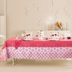 Nappe pur coton enduit motif jacquard rose Mille rosaces framboise