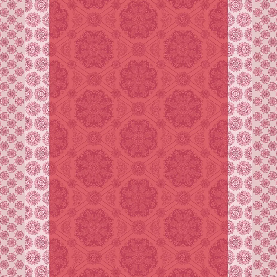 Nappe pur coton enduit motif jacquard rose Mille rosaces framboise