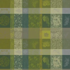Nappe pur coton enduit motif jacquard vert Mille bois d'automne mousse