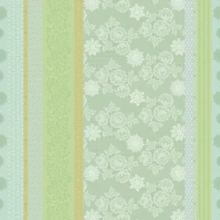 Nappe pur coton enduit motif jacquard vert Mille lace amande