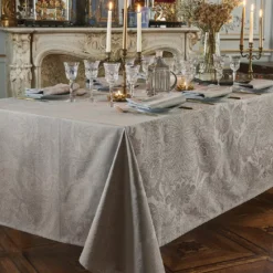 Nappe pur coton enduit motif jacquard beige Mille isaphire beige
