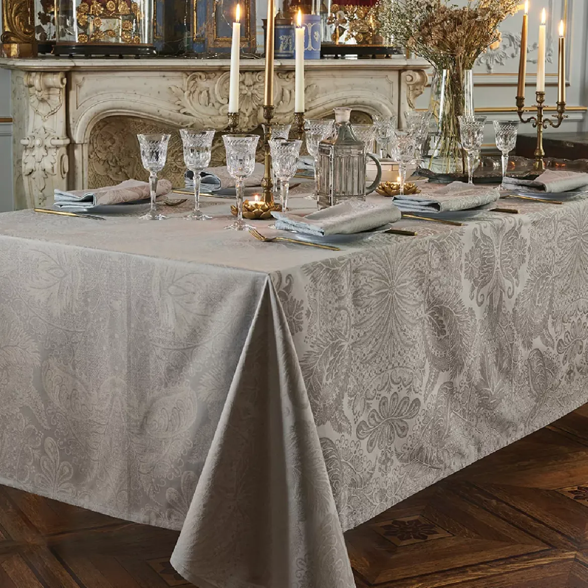 Nappe pur coton enduit motif jacquard beige Mille isaphire beige