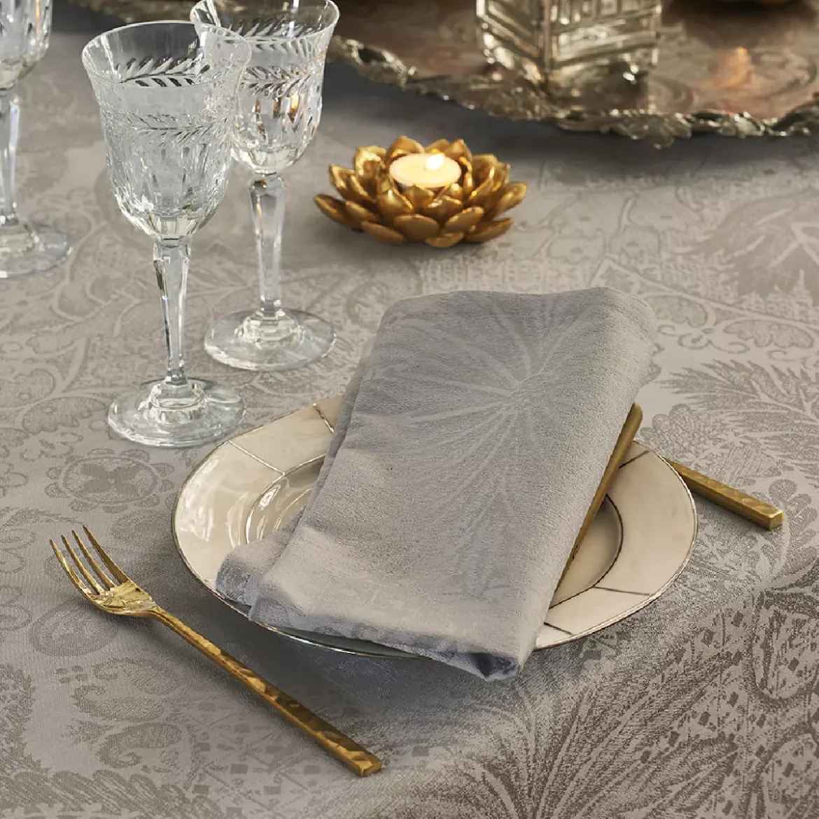Nappe pur coton enduit motif jacquard beige Mille isaphire beige