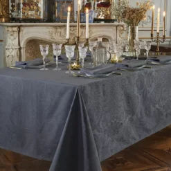 Nappe pur coton enduit motif jacquard gris Mille isaphire zinc